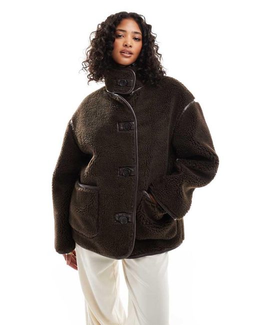 Chaqueta Marrón Con Cuello Alzado De Borreguito De -Blanco ASOS de color Black