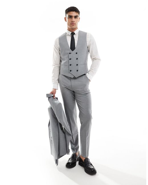 ASOS Gray Double Breasted Skinny Suit Waistcoat for men