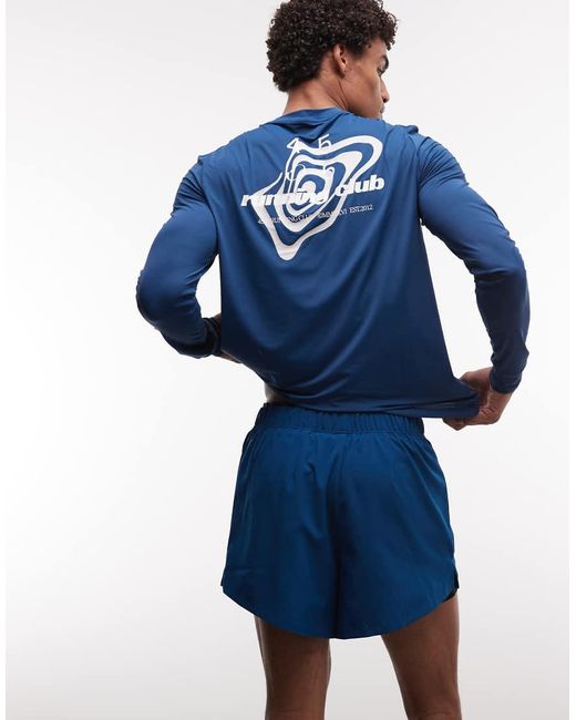 4505 Blue 2-in-1 Quick Dry 13cm Woven Running Shorts With Zip Pockets for men