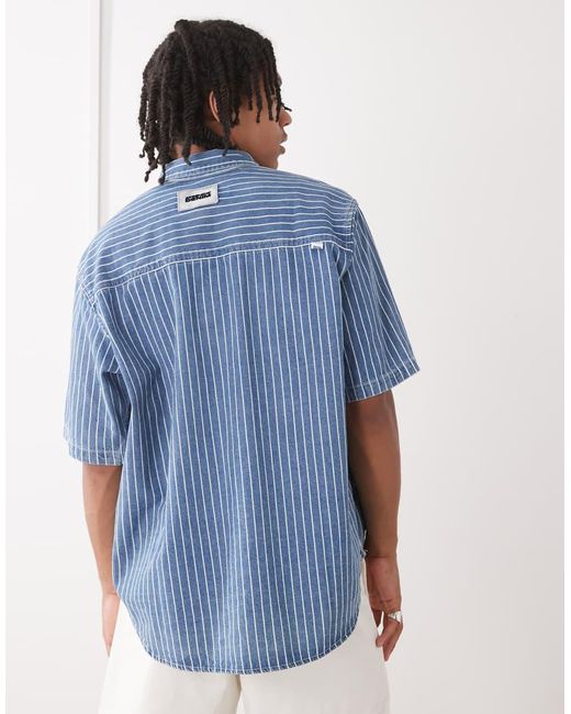 Aape By A Bathing Ape Blue Aape By A Bathing Ape Loose Fit Striped Denim Short Sleeve Shirt for men