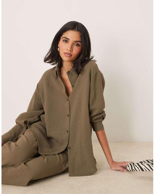 ASOS Overhemd Met Lange Mouwen En Open Rug in het Brown
