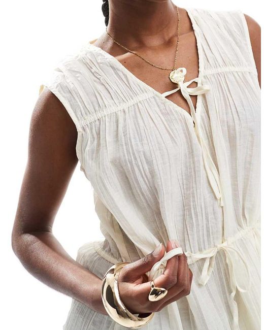 Object Blue Tie Front Ruched Top