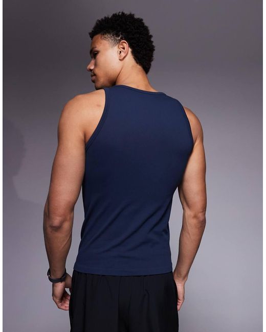 4505 Blue Seamless Rib Slim Fit Square Neck Vest for men
