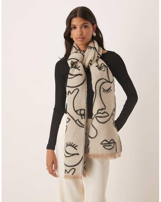 ASOS Geweven Jacquard Sjaal Met Abstract Gezicht in het Natural