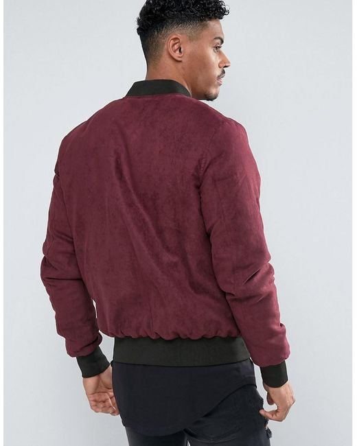 Discuss sarcoma periscope SIKSILK Bomber Jacket In Burgundy Faux Suede in Red for Men | Lyst