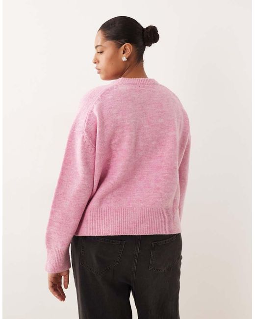 ASOS Pink Asos Design Curve Boxy Crew Neck Jumper With Side Split Detail