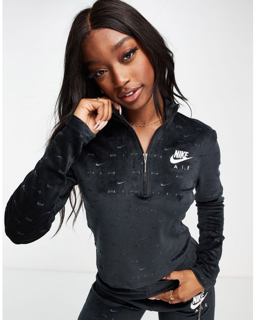 Nike Air Long Sleeve Velour Top in Black | Lyst