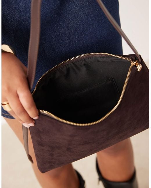 ASOS Purple Faux Suede Shoulder Bag With Side Buckle Strap