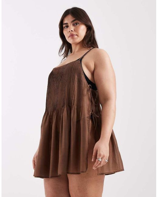 ASOS Brown Asos Design Curve Rita Pleated Beach Cover Up