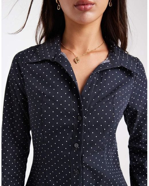 Miss Selfridge Blue Fitted Poplin Shirt Dress