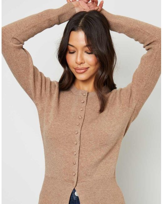 Threadbare Brown Crew Neck Compact Knitted Cardigan