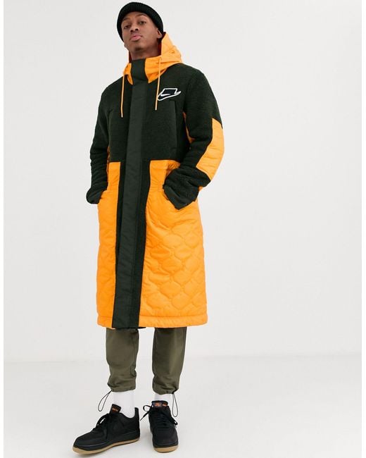 Nike Orange Air Quilted Fleece Parka Jacket for men
