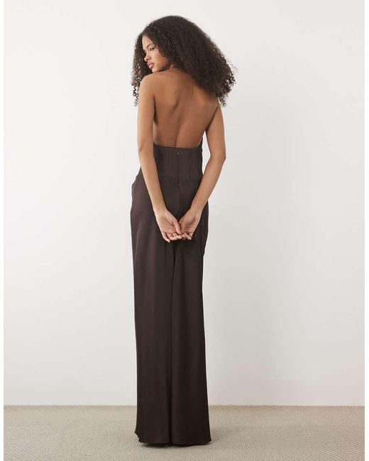 Forever New Brown Satin Plunge Corset Detail Maxi Dress