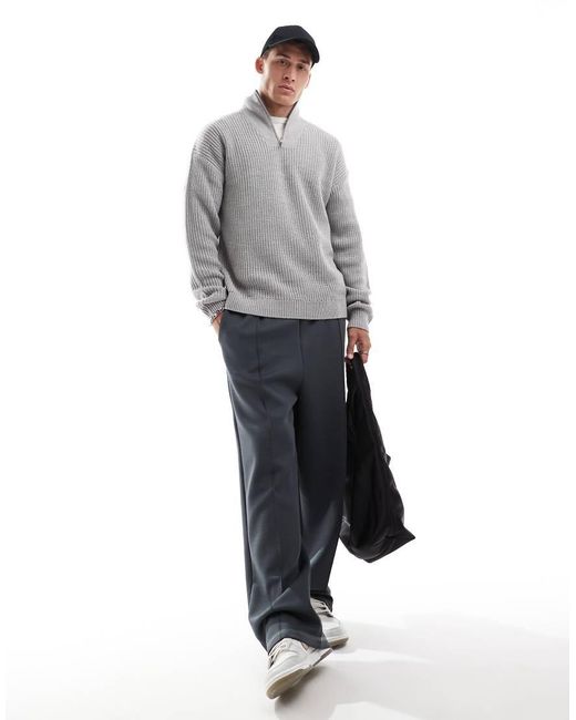 Maglione Chiaro A Coste Inglesi Con Zip Corta di New Look in Gray da Uomo