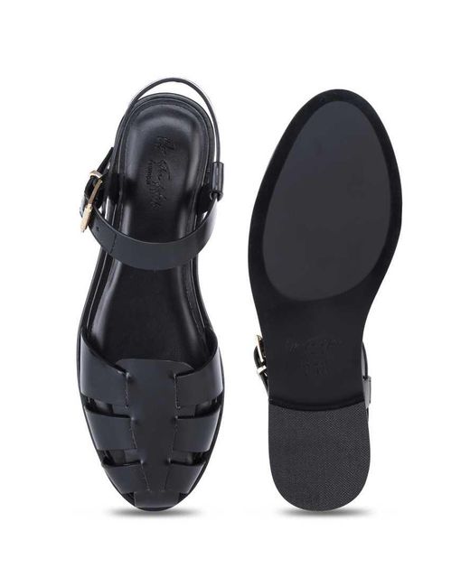 OFF THE HOOK Black Lilly Leather Fisherman Flat Sandals