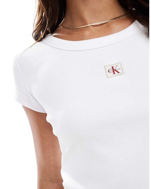 Calvin Klein White Woven Label Rib Baby T-shirt
