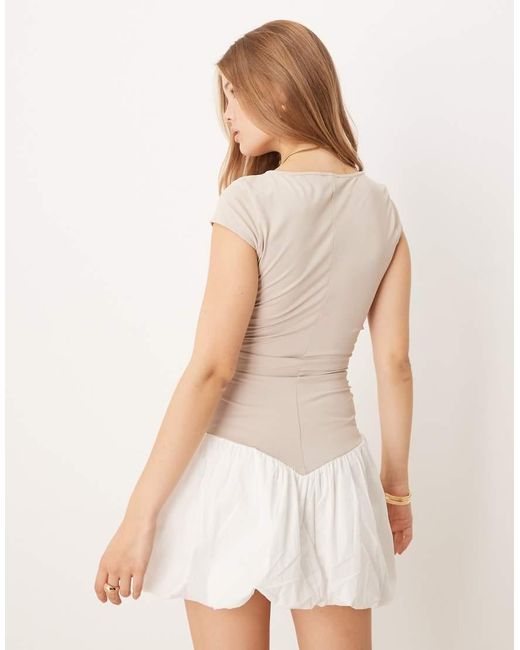 ASOS Natural Cut Out Mini Dress With Poplin Skirt
