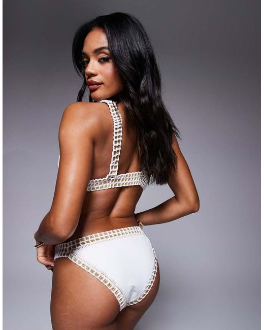 Moda Minx Gray Crochet Trim Bikini Bottoms