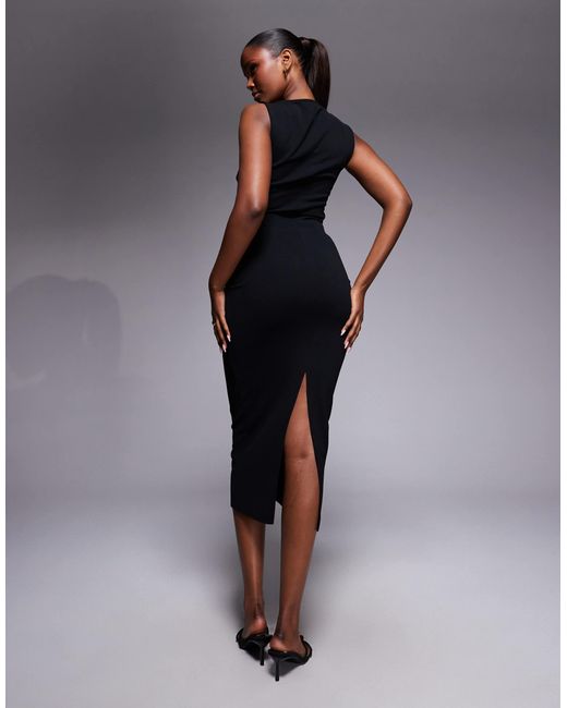 ASOS Square Neck Ruched Waist Midi Dress in Black | Lyst ASOS Square Neck Ruched Waist Midi Dress in Black | Lyst