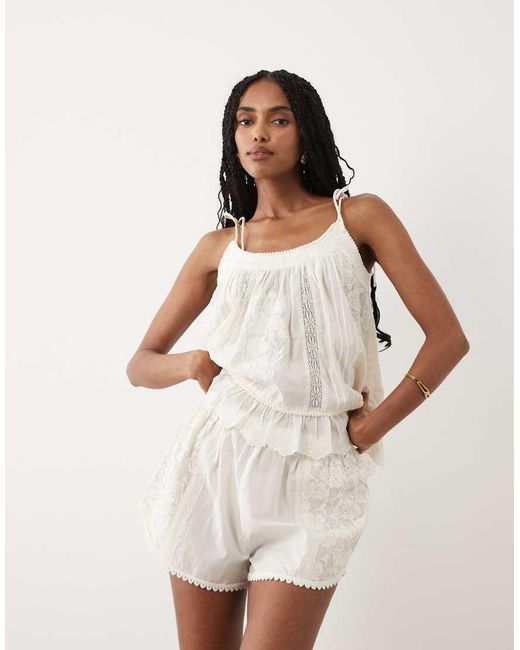 Miss Selfridge Natural Embroidered Shorts Co-ord