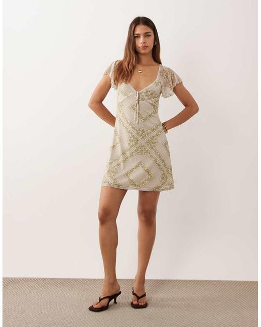 Miss Selfridge Natural Frill Sleeve Mini Dress