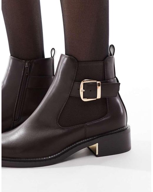 SEQWL Wide Fit Black Latte Buckle Detail Refined Chelsea Boots