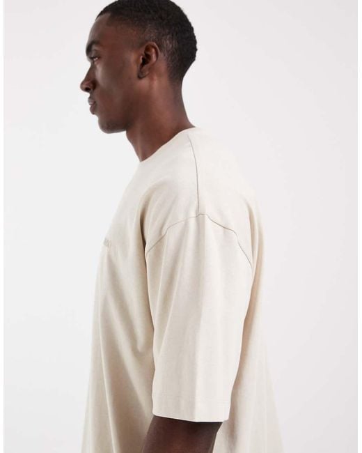 ASOS Natural Heavyweight Oversized T-Shirt Co-Ord With Text Graphic for men