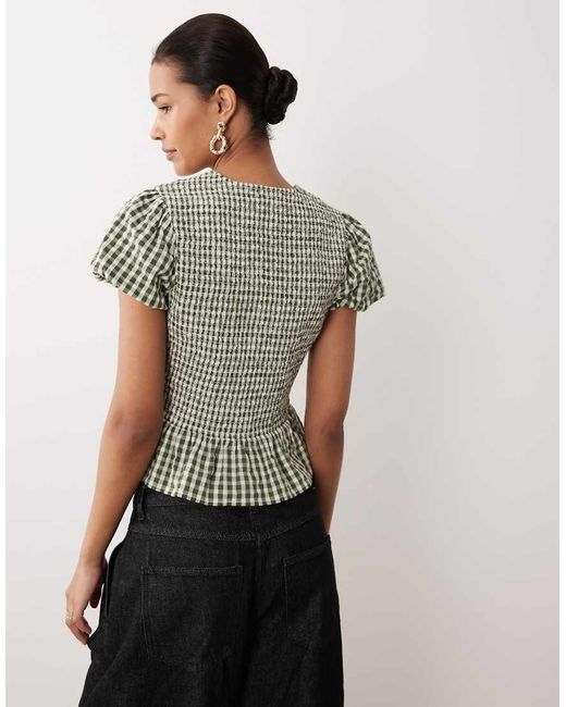 Nobody's Child Gray Lana Puff Sleeve Shirred Bodice Top