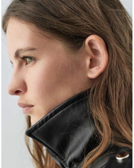 Pull&Bear Bikerjack Met Leereffect in het Black