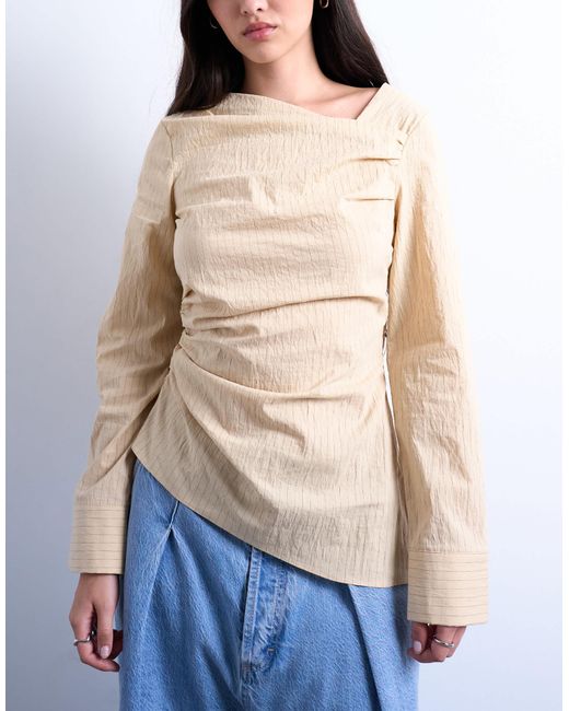 TOPSHOP Blue Drape Neck Long Sleeve Top