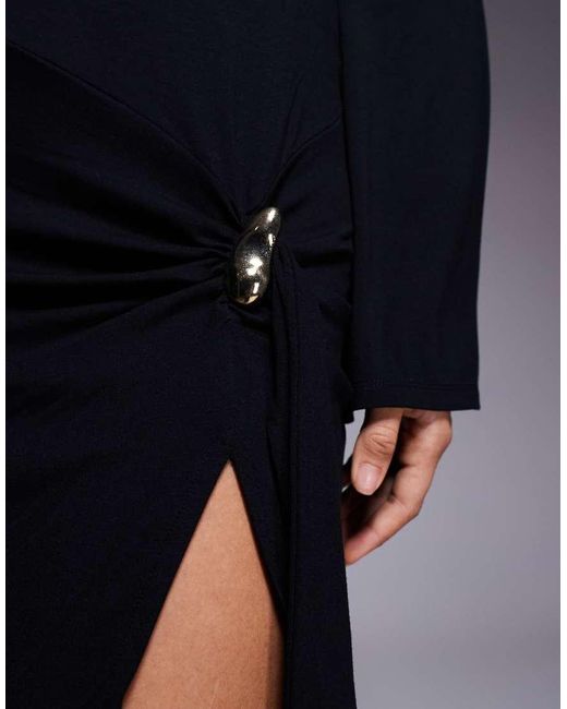 ASOS Blue High Neck Mini Dress With Gathe Hardware Trim Detail