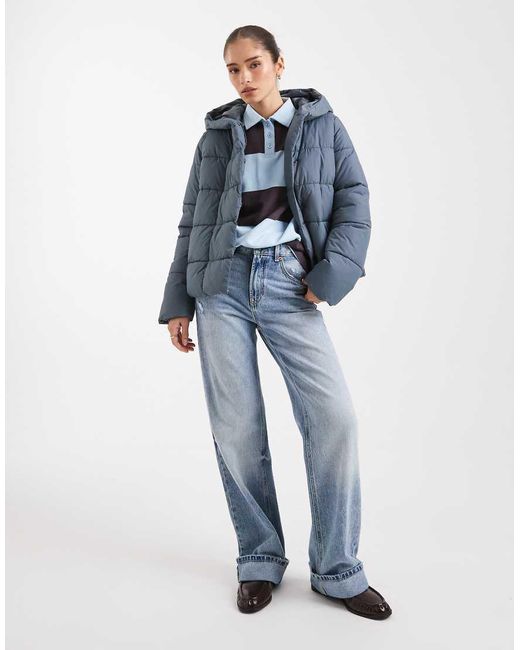 Vero Moda Blue Short Puffer Coat With Hidden Zip Detail