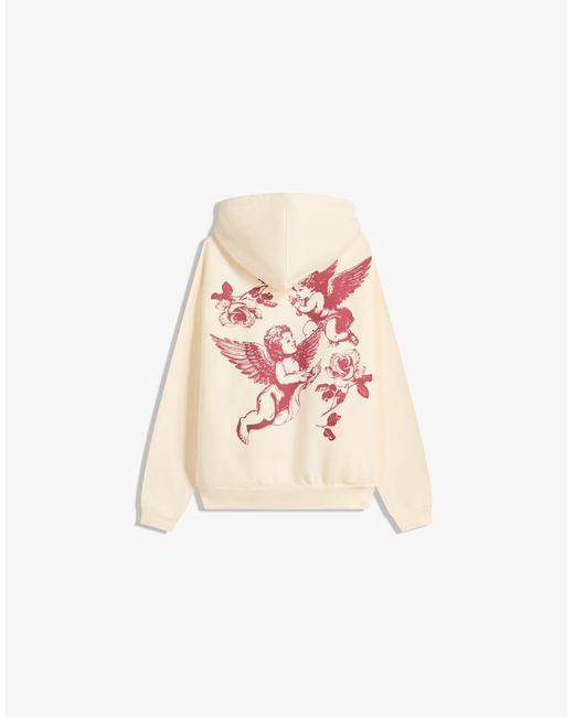 Felpa Bianca Stampata Con Cappuccio di Bershka in Gray