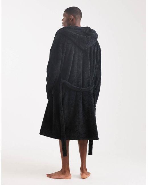 Loungeable Black Mens Sherpa Hooded Robe for men