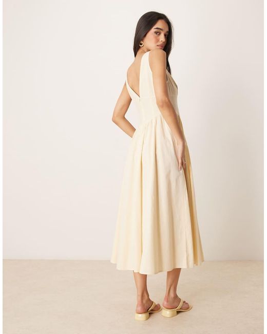 ASOS Natural V Neck Button Through Maxi Sundress With Dropped Waist