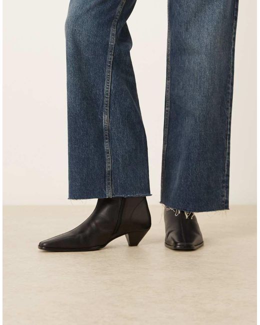 ASOS Blue Rhodes Leather Chisel Toe Heeled Ankle Boots