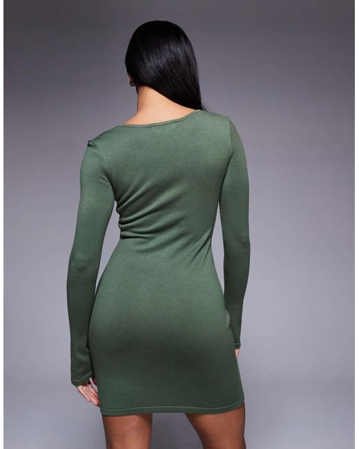 Exclusivité - robe courte en maille à manches longues et gouttes d'eau - kaki Kaiia en coloris Green