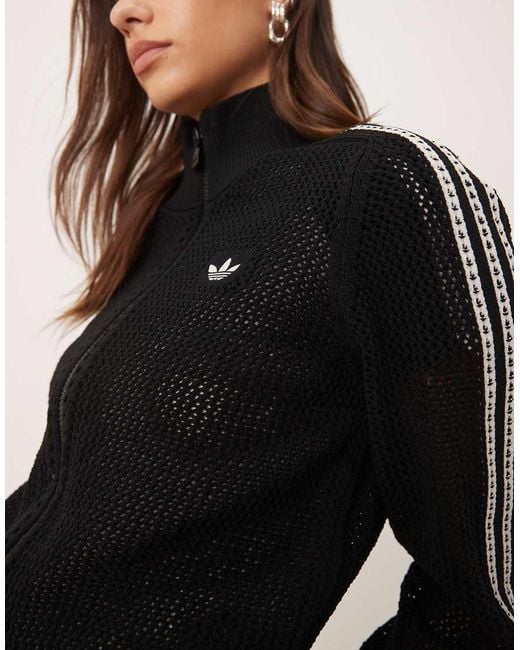 adidas Originals Knitted Crochet Firebird Track Top in Black | Lyst UK