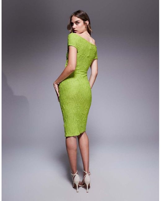 Goddiva Green Front Knot Twist Midi Dress