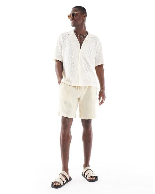 Bershka White Sqaure Knitted Textured Shirt for men