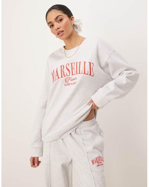 ASOS Gray Oversized Sweatshirt With Embroidered Marseille Graphic