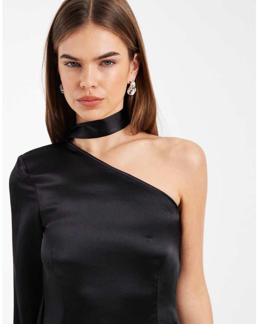 ASOS Black Satin Scarf Angel Sleeve Mini Dress
