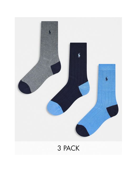 Confezione da 3 paia di calzini , grigi e navy con logo di Polo Ralph Lauren in Blue da Uomo