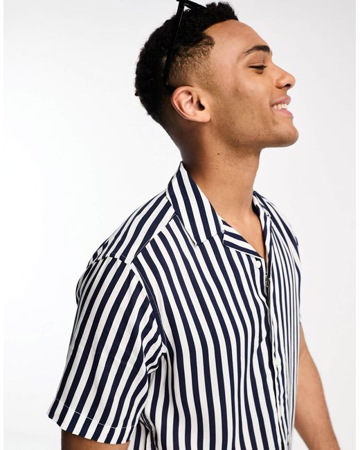 Only & Sons White Revere Collar Stripe Shirt for men