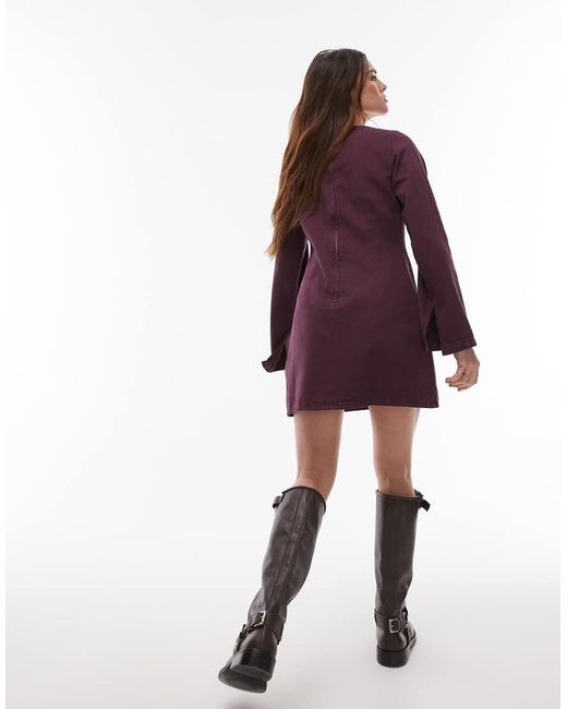 Vestido Vaquero De Manga Larga Con Cuello Barco De TOPSHOP de color Purple