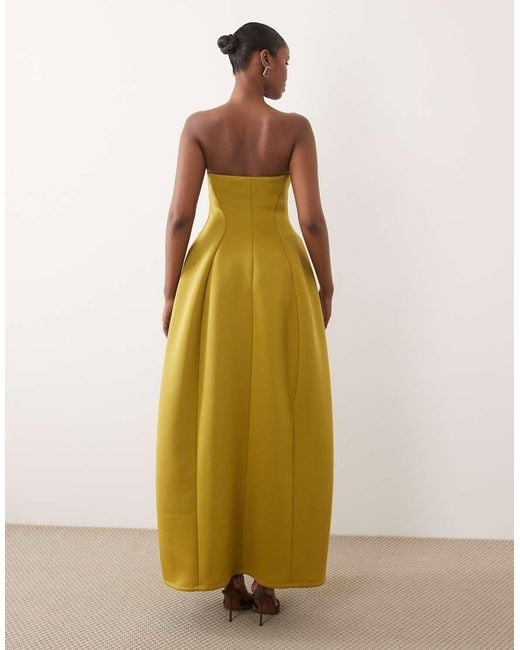 ASOS Metallic Sweetheart Bandeau Maxi Dress With Structured Volume Skirt