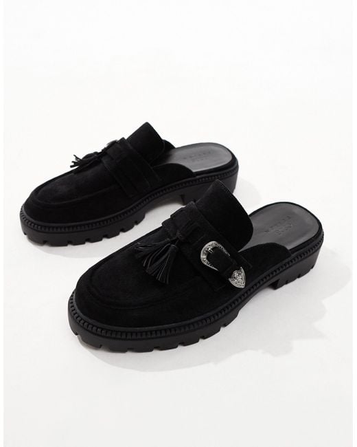 ASOS Black Chunky Mule Loafers With Western Buckle for men
