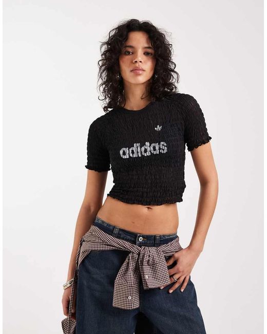Adidas Originals Black Smocked T-Shirt