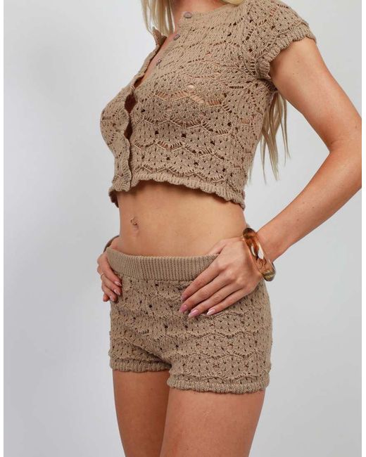 SIMMI Gray Crochet Knit Short Sleeve Cardigan