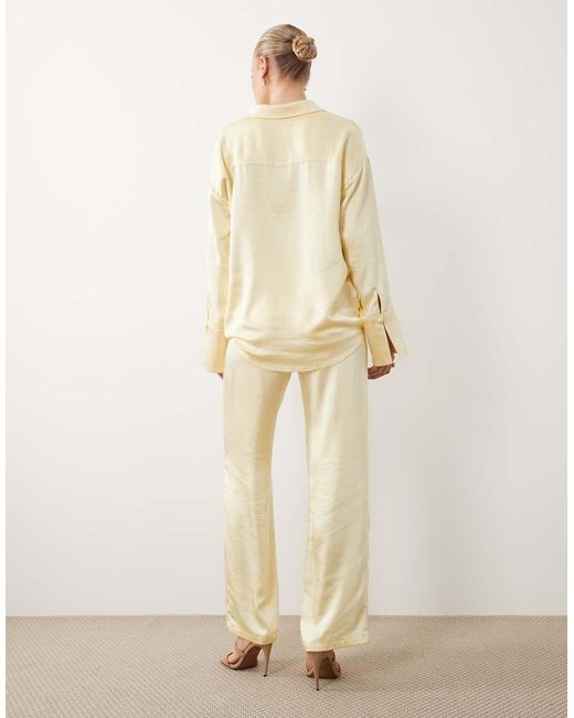 4th & Reckless Natural Satin Wrap Tie Detail Wide Leg Trousers Co-Ord